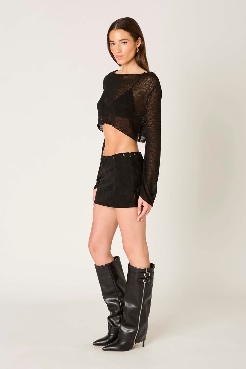 Sheer Knit Long Sleeve in black side view