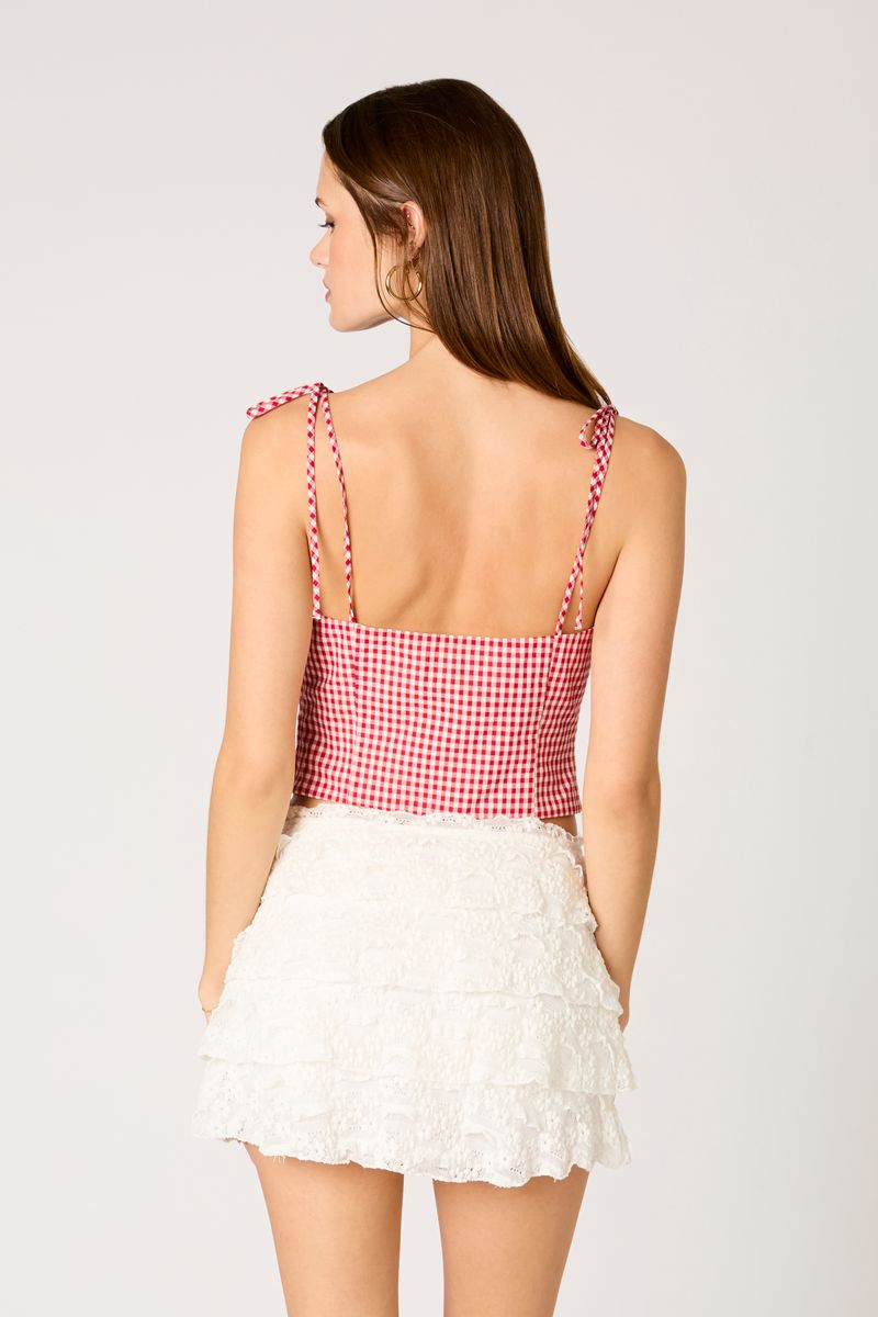 Gingham Bow Front Top in red back view