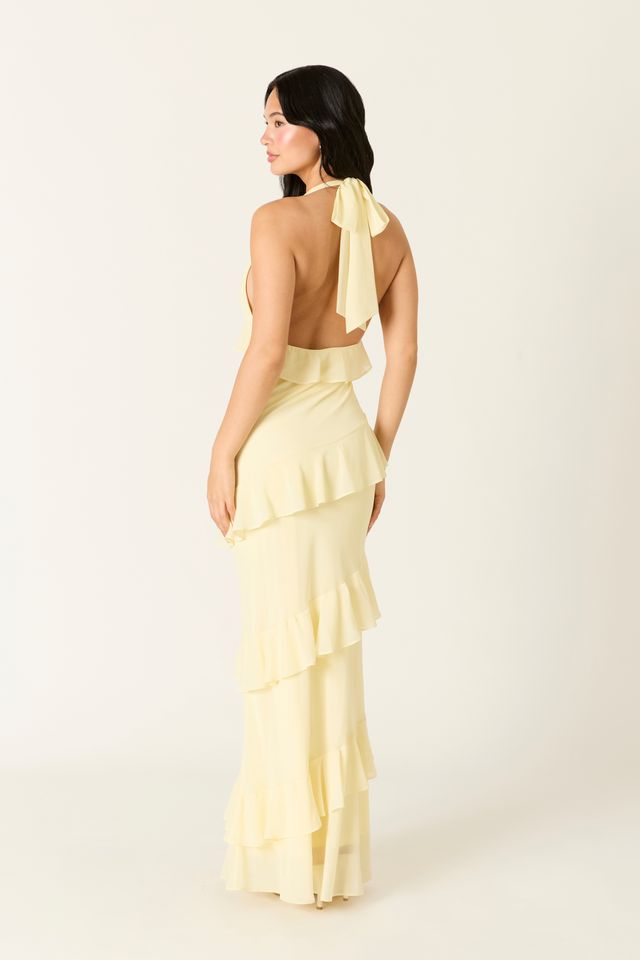 Tiered Chiffon Maxi Dress in butter back view