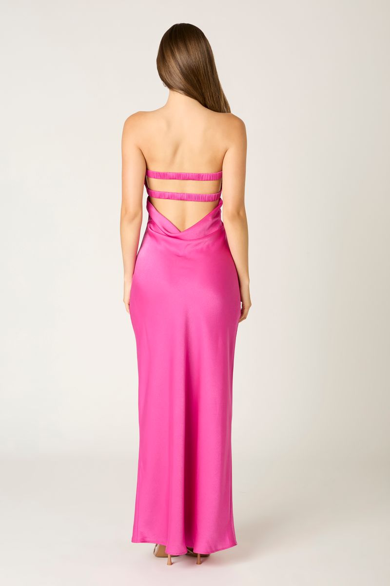 Strapless Satin Maxi Dress in orchid back view