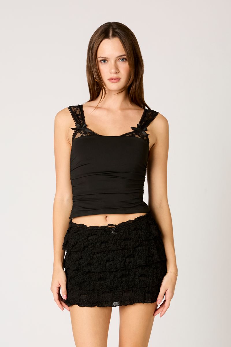 Peek-a-Boo Lace Tank in black front view