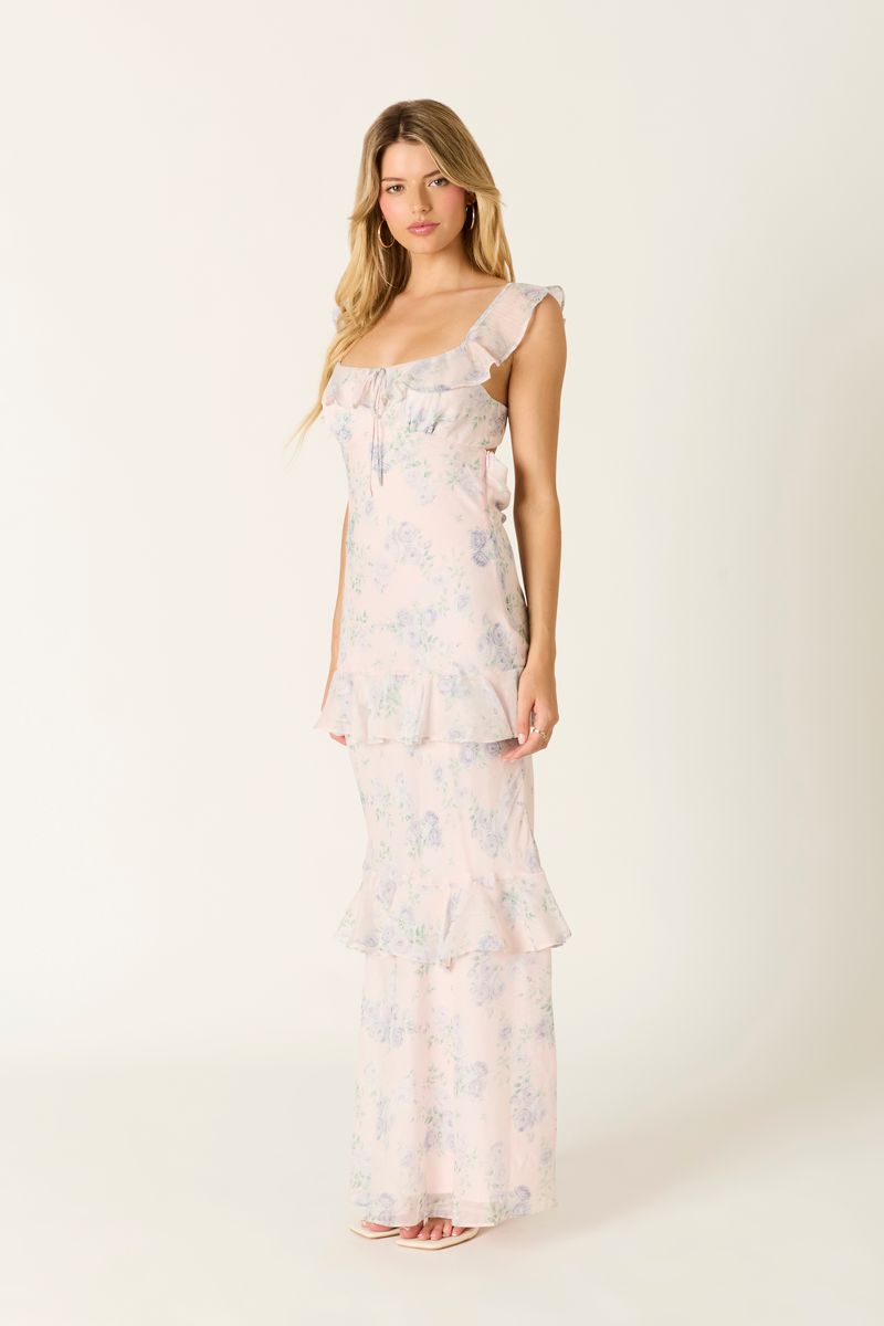 Floral Tiered Maxi Dress in petal pink side view