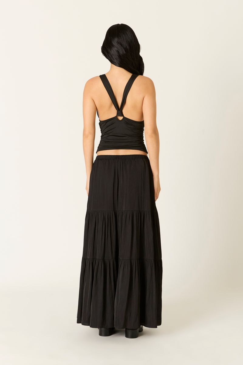 Satin Maxi Skirt in black back view