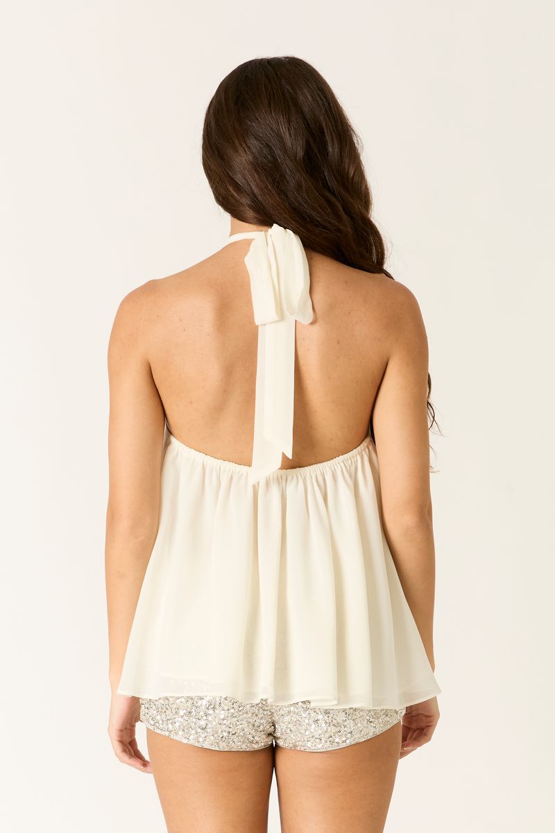 Chiffon Halter Top in ivory back view