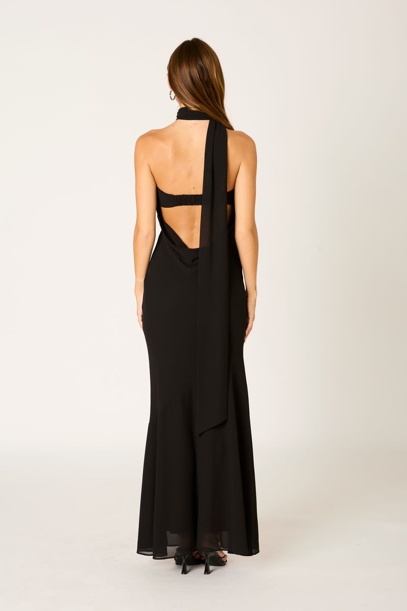 Strapless Chiffon Gown in black back view