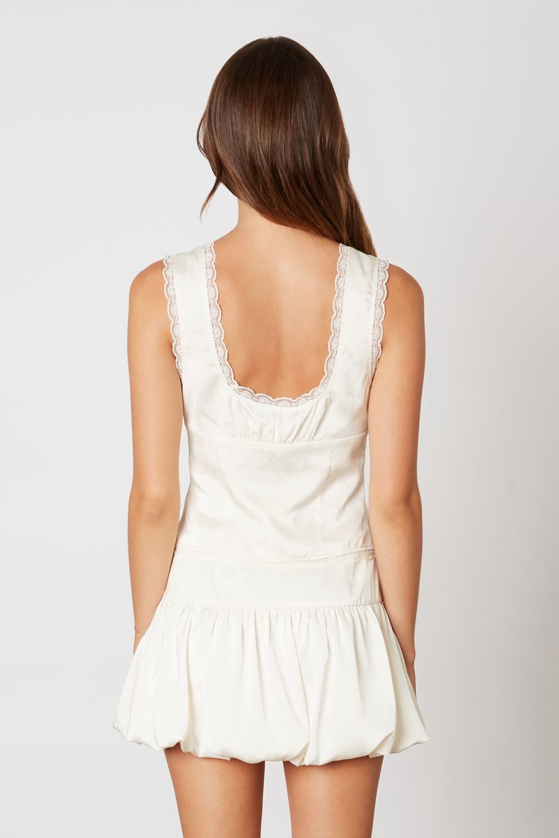 Satin Tie Front Top in cream back view
