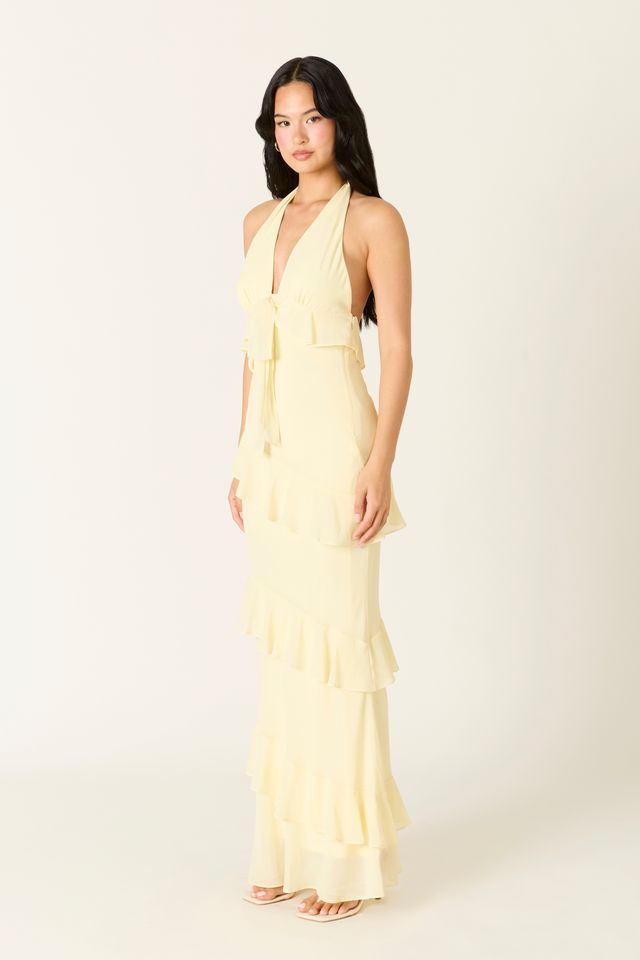 Tiered Chiffon Maxi Dress in butter side view