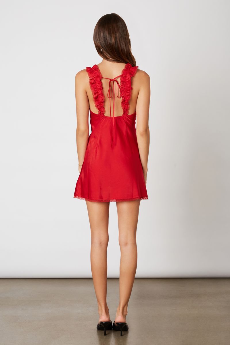 Ruffle Strap Mini Dress in red back view