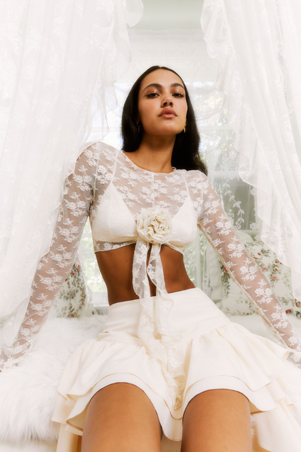 Rosette Lace Crop Top in ivory look book image