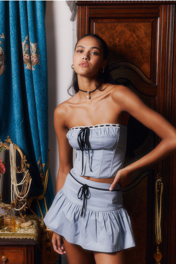 Strapless Pleated Corset in blue look book image