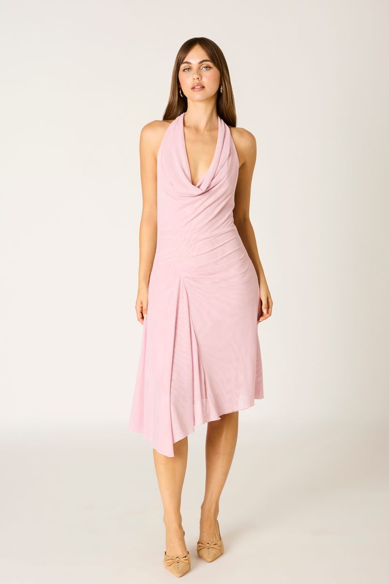 Mesh Midi Dress in cameo pink front view