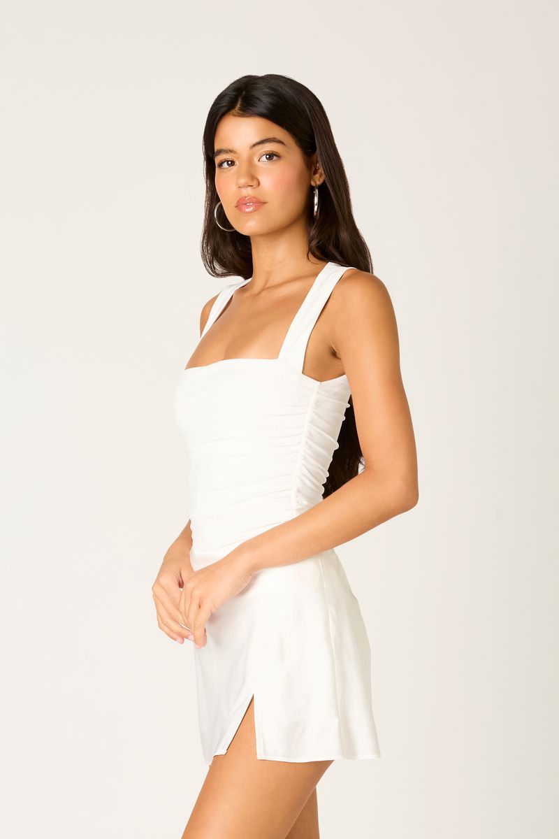 Satin A-line Mini Skirt in white side view