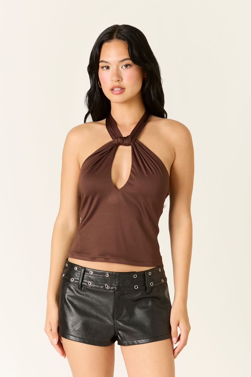 Keyhole Halter Top in chocolate front view