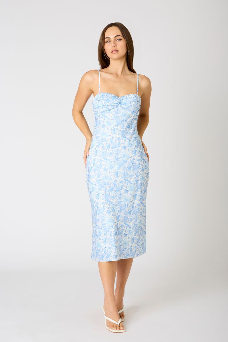 Vintage Satin Midi Dress in blue front view