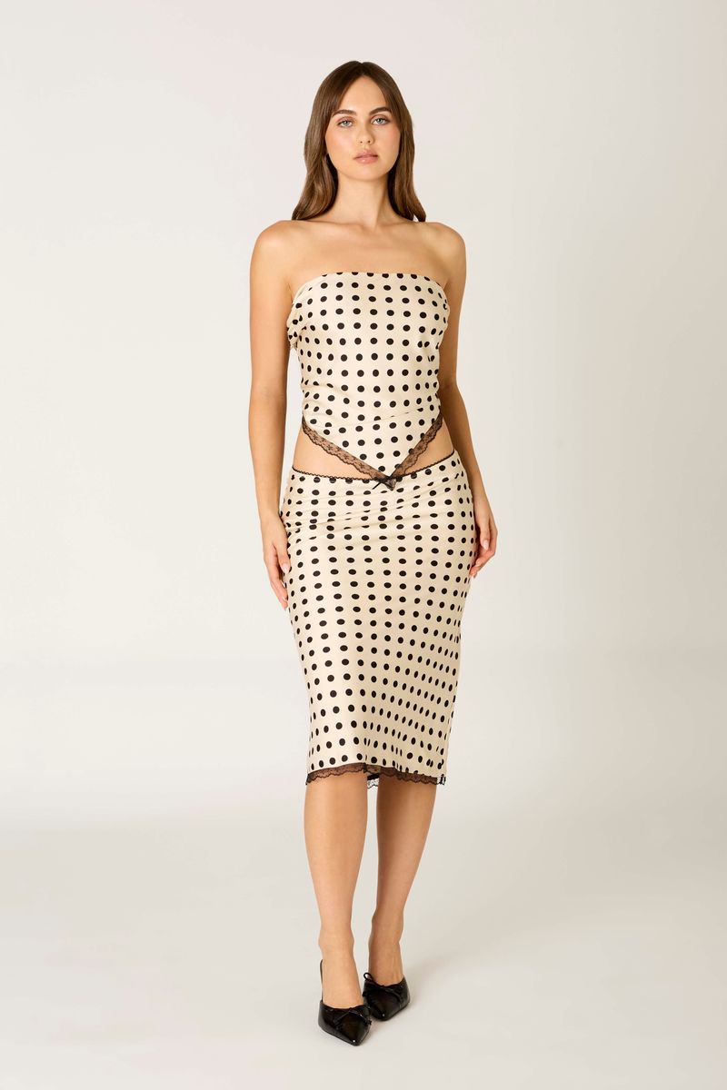 Satin Polka Dot Bandeau Top in ivory front view