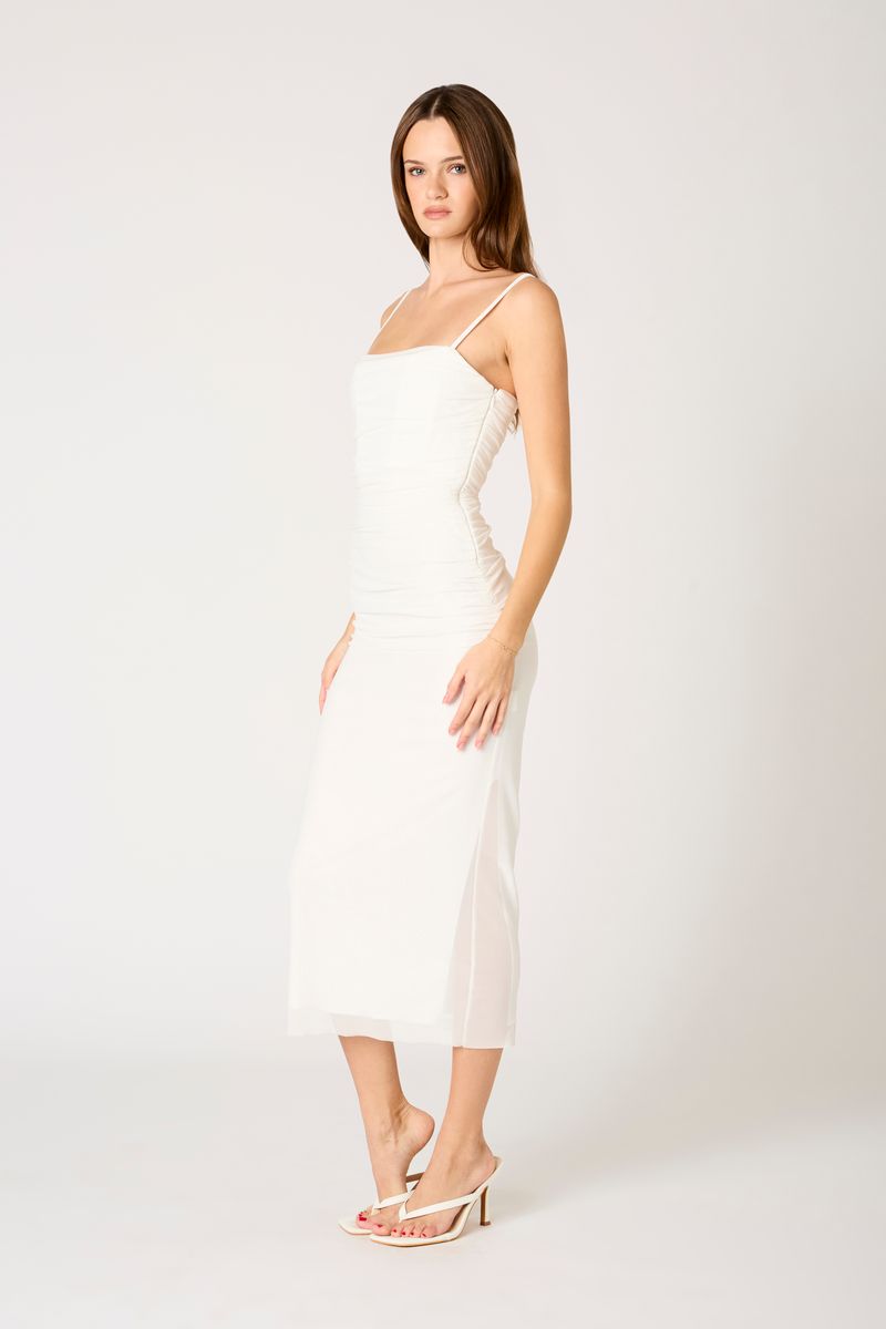 Corset Mesh Midi Dress in white side view