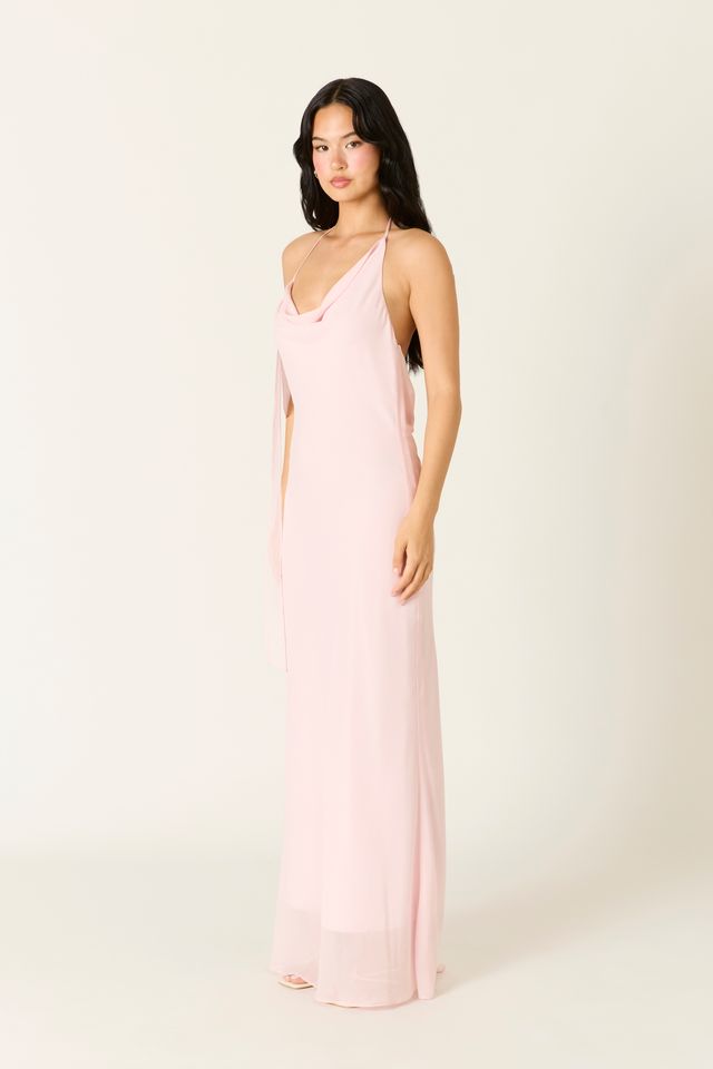Cowlback Maxi Dress in barley pink side view