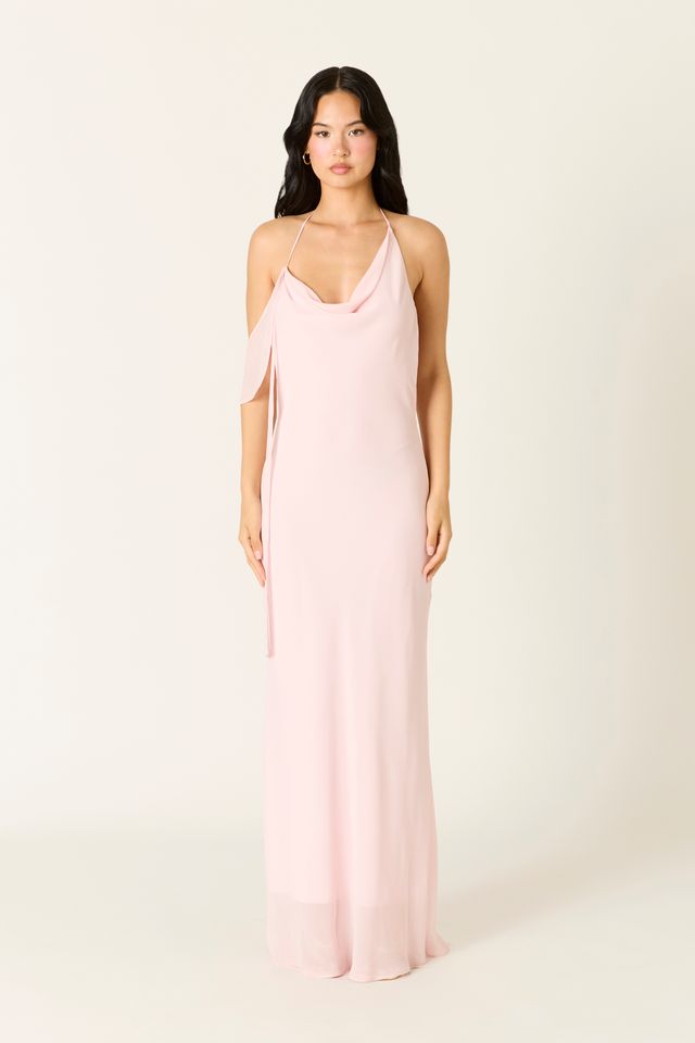 Cowlback Maxi Dress in barley pink front view
