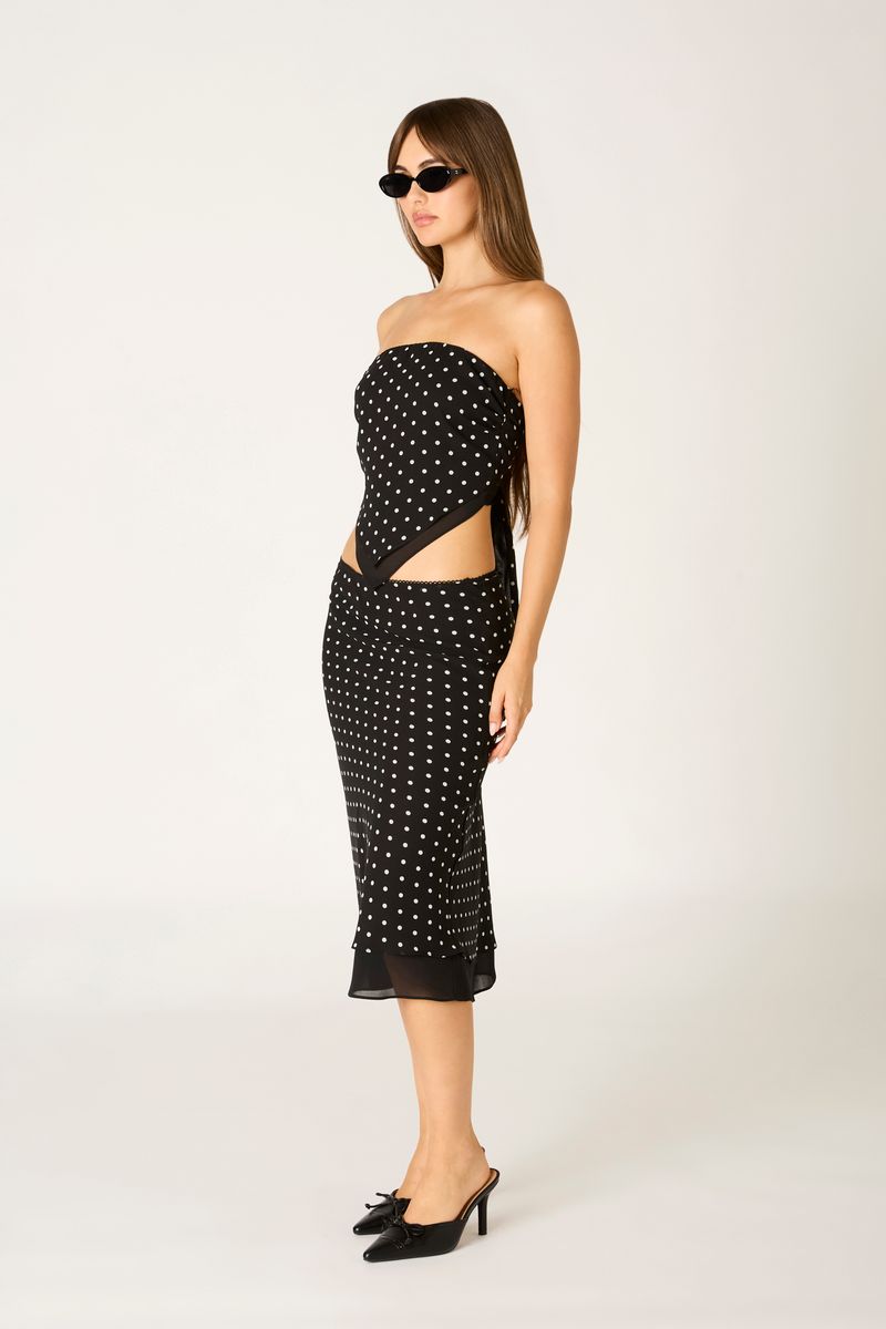Polka Dot Midi Skirt in black side view