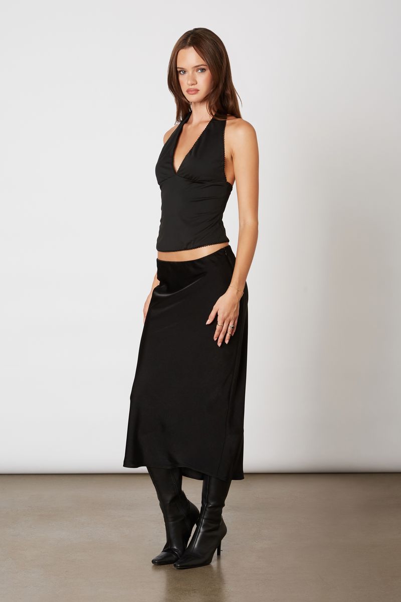 Bias Midi Skirt in black side view