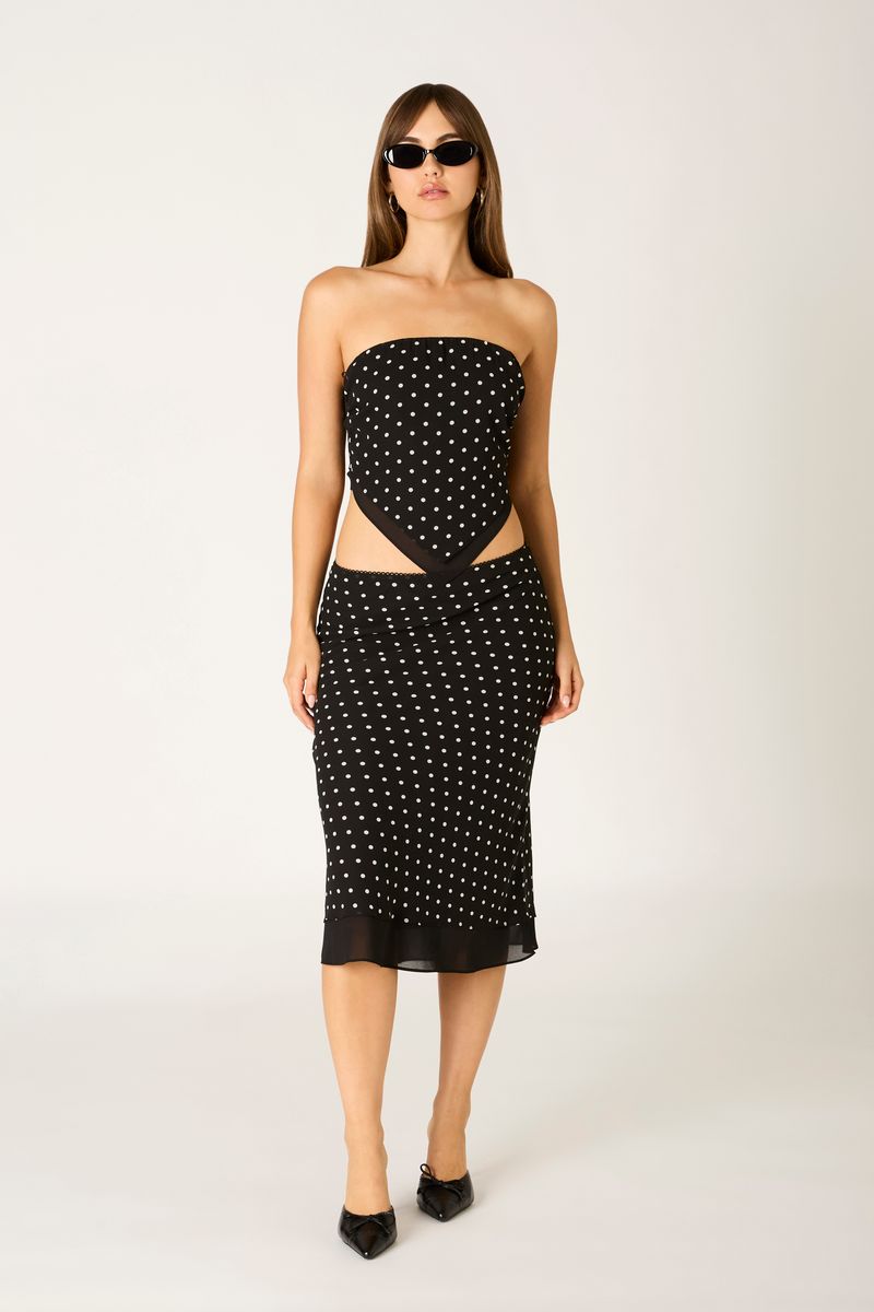 Polka Dot Midi Skirt in black front view