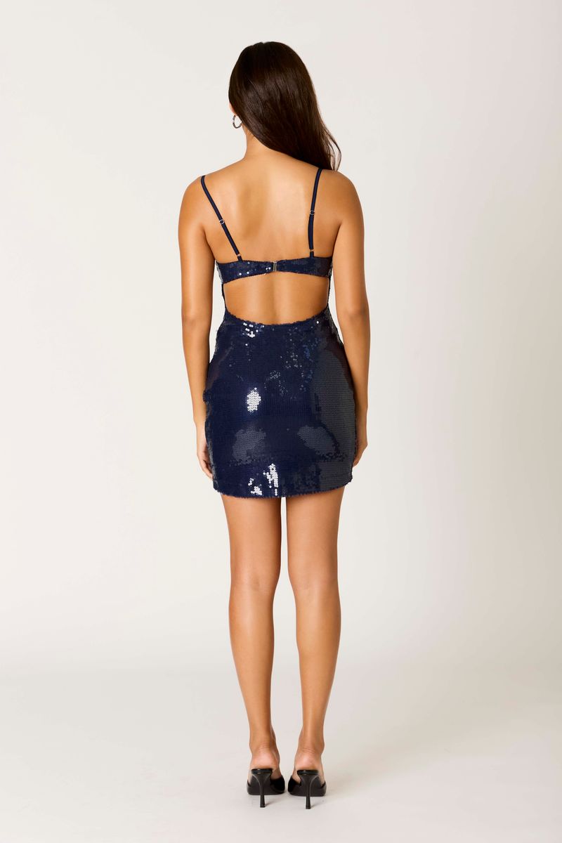 Sequin Mini Dress in navy back view