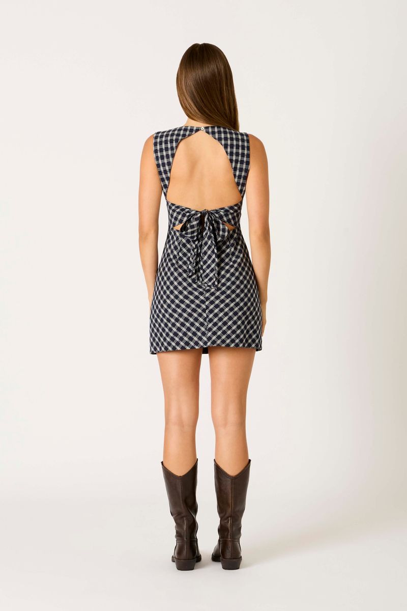 Plaid Fitted Mini Dress in navy back view