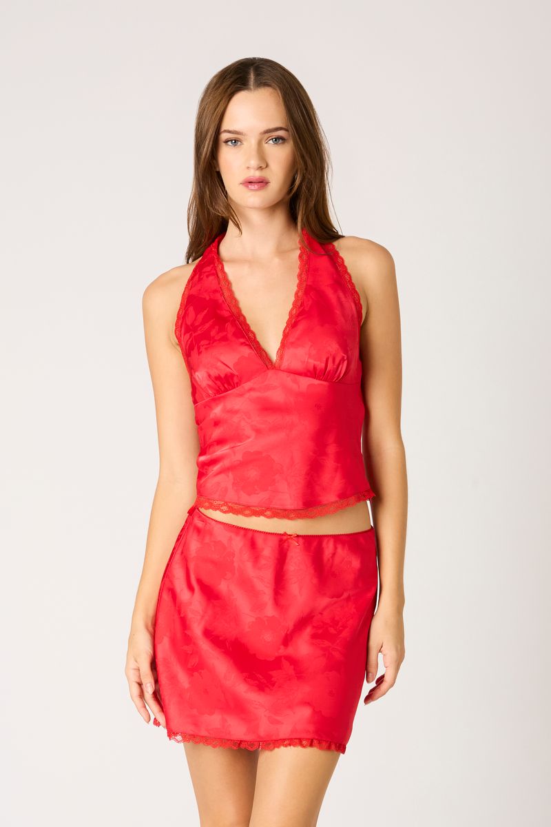 Halter Bias Top in red front view