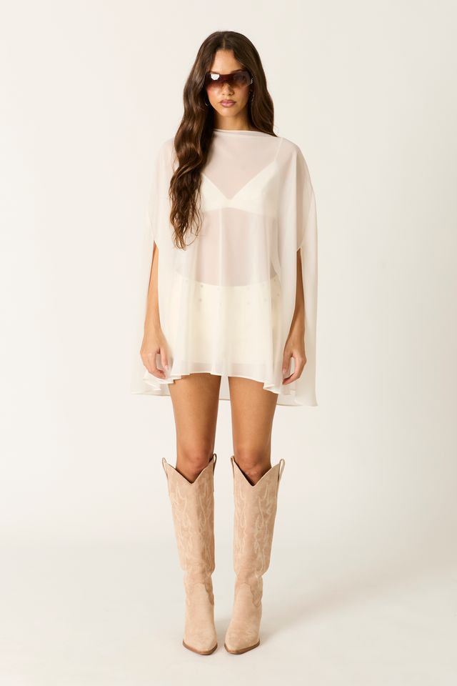 Sheer Chiffon Overlay Top in ivory front view