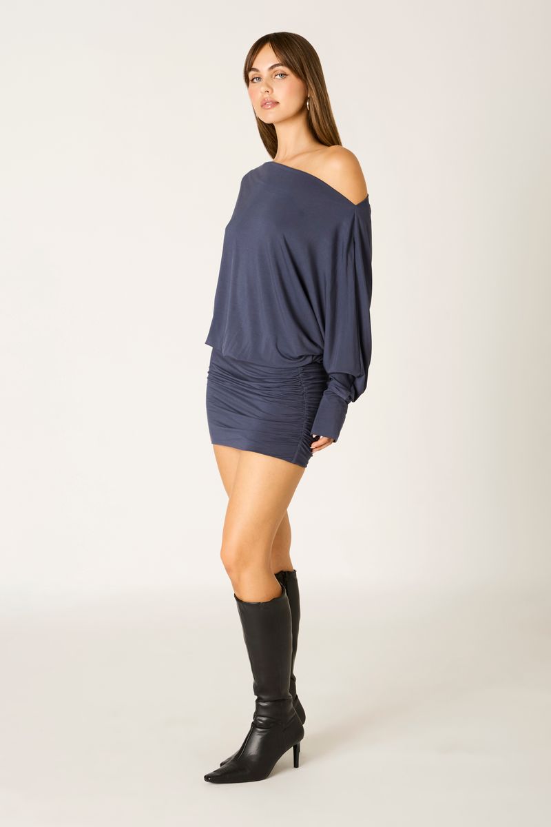 Off-Shoulder Jersey Mini Dress in ink side view