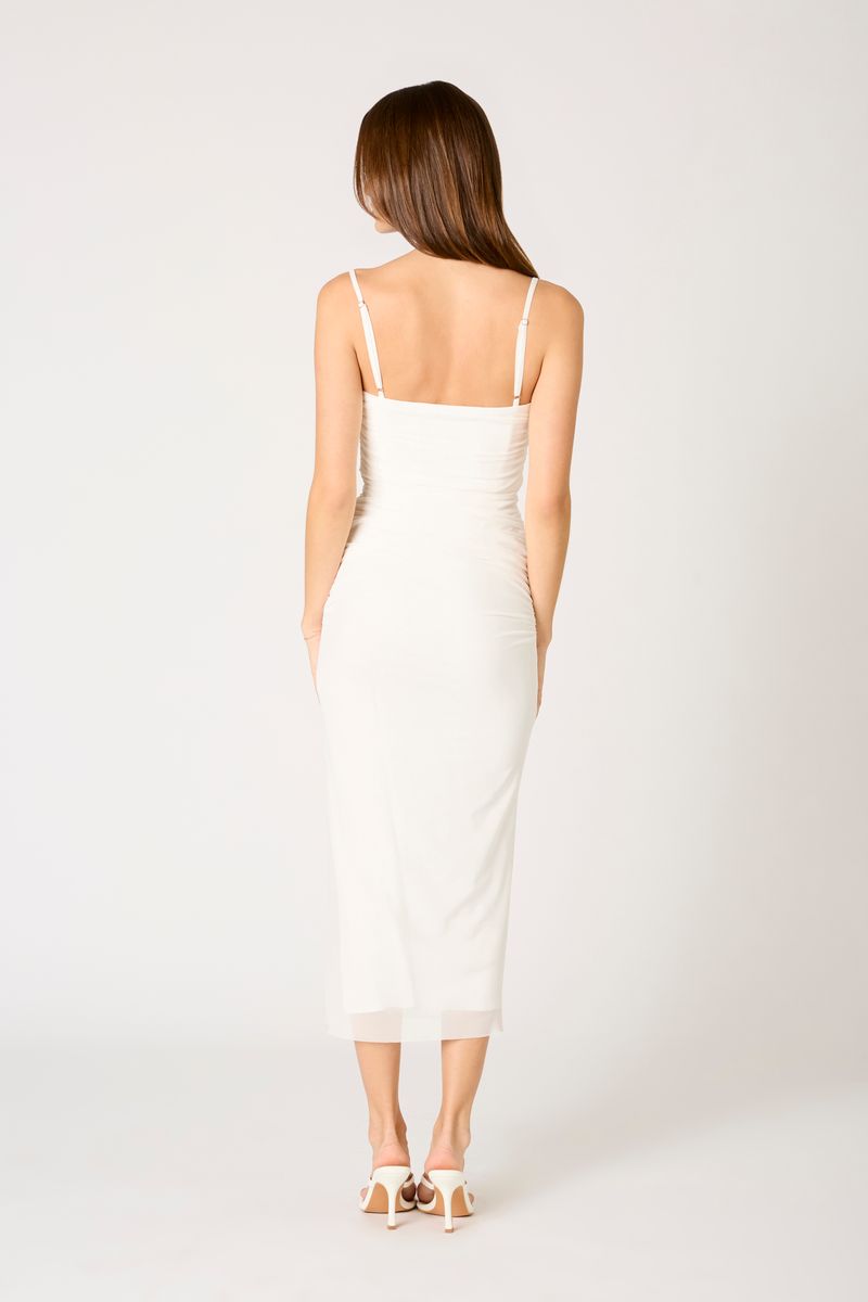 Corset Mesh Midi Dress in white back view