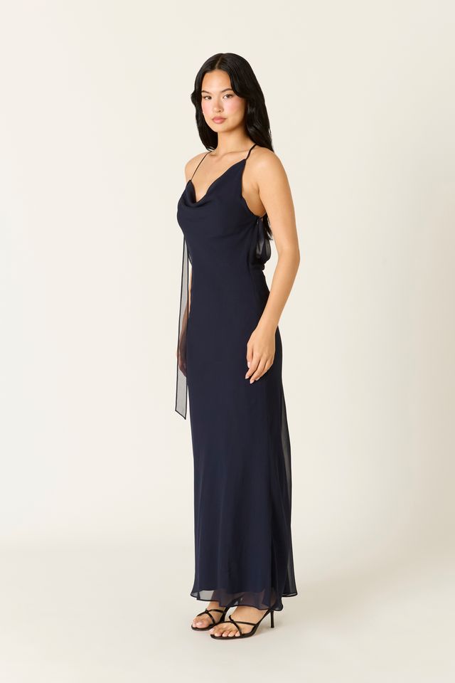 Cowlback Maxi Dress in midnight side view