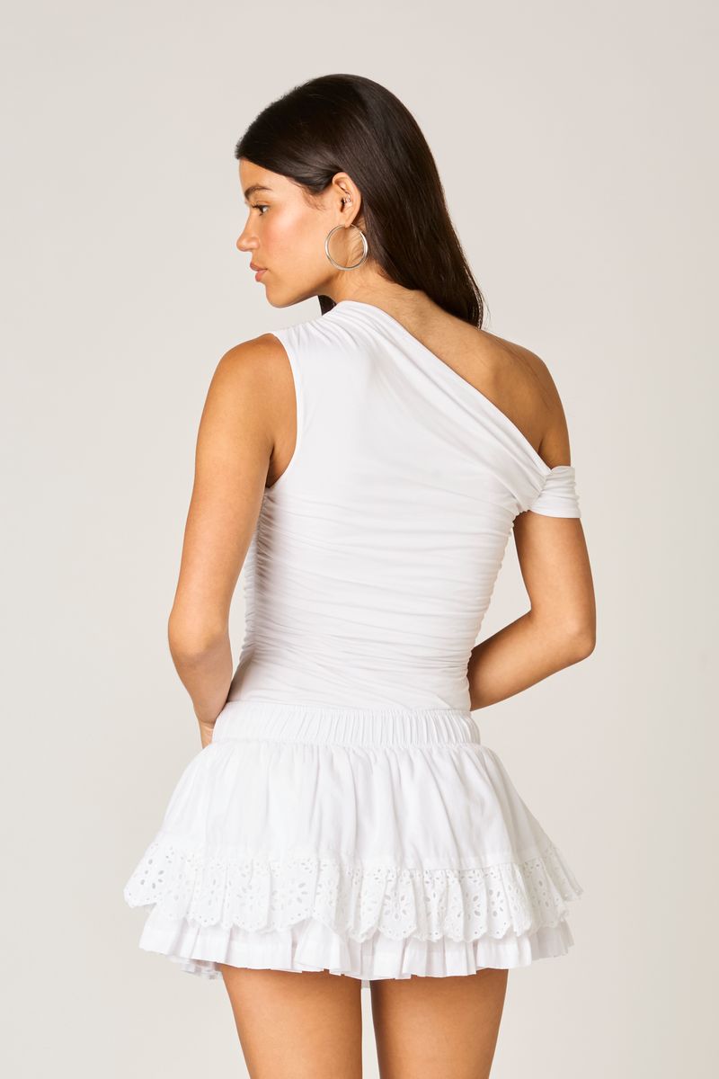 Eyelet Ruffle Mini Skirt in white back view