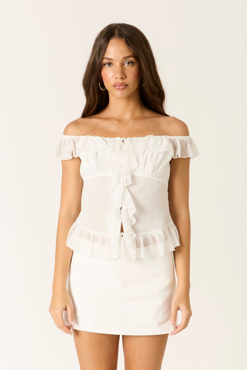 Chiffon Off The Shoulder Top in white front view