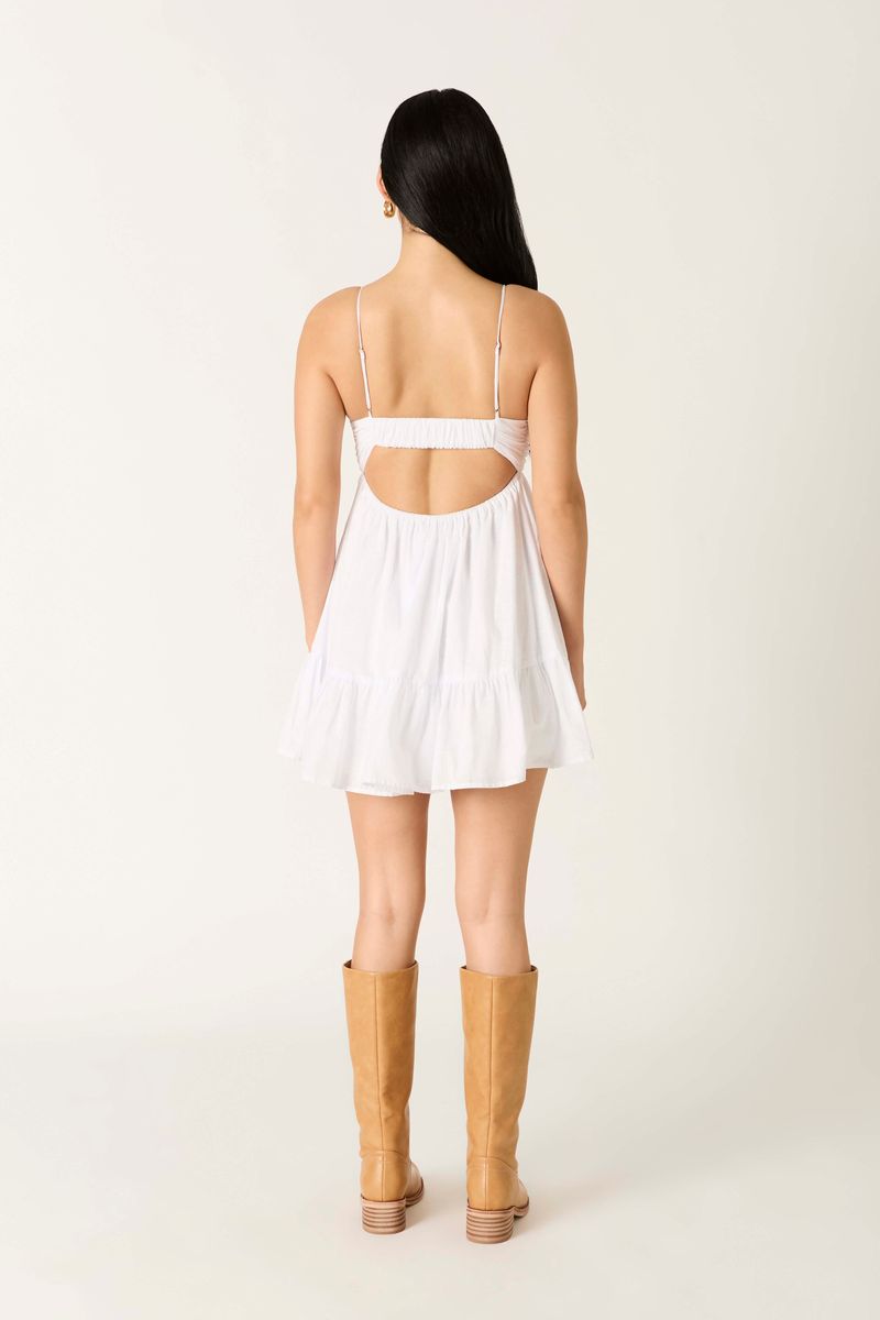 Twist Front Babydoll Mini Dress in white back view