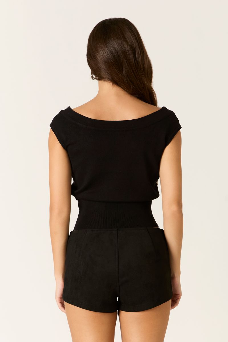 Short Sleeve Knit Top in black back view
