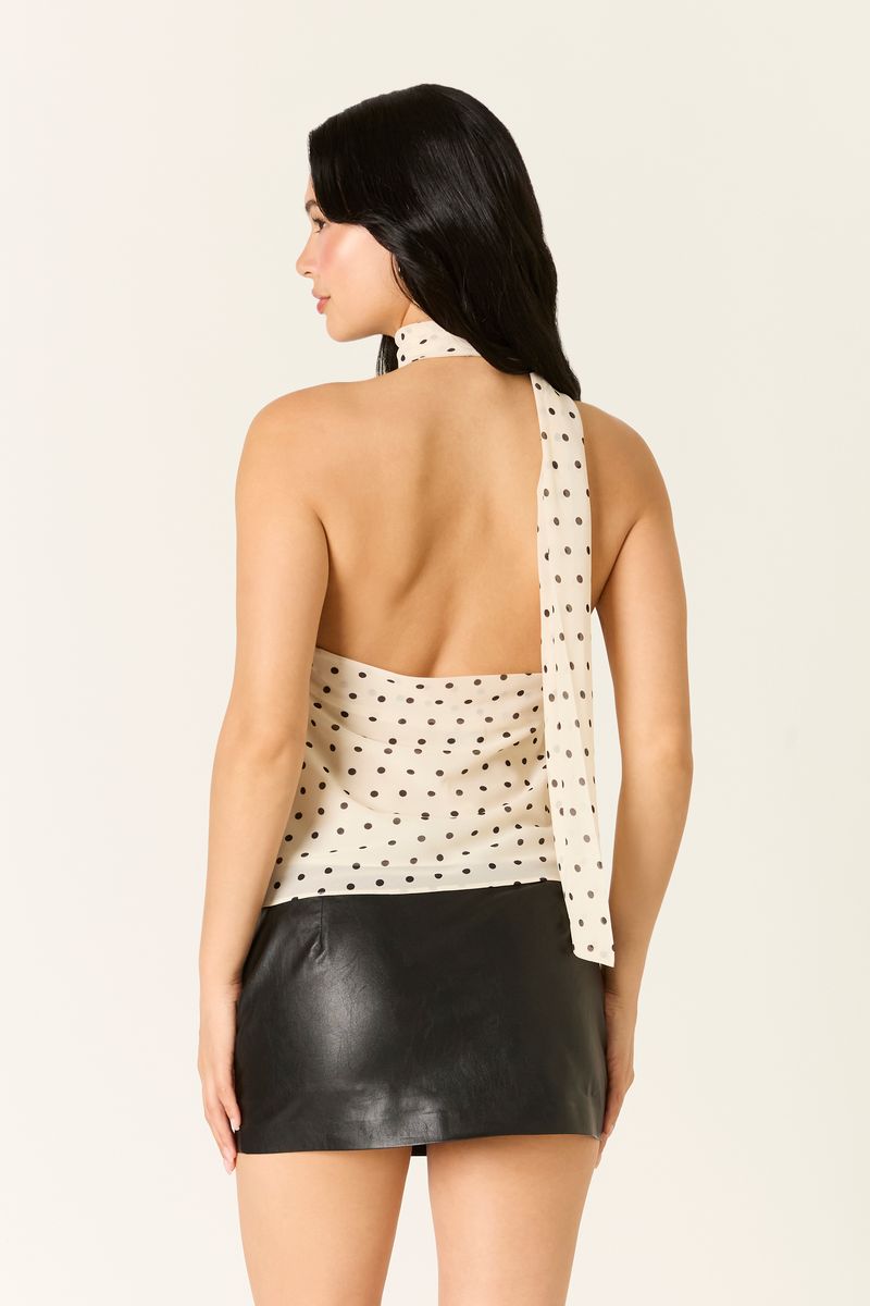 Polka Dot Cowl Neck Top in ecru back side view