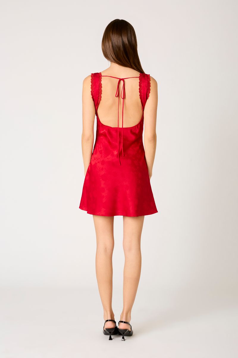 Satin Milkmaid Mini Dress in crimson back view