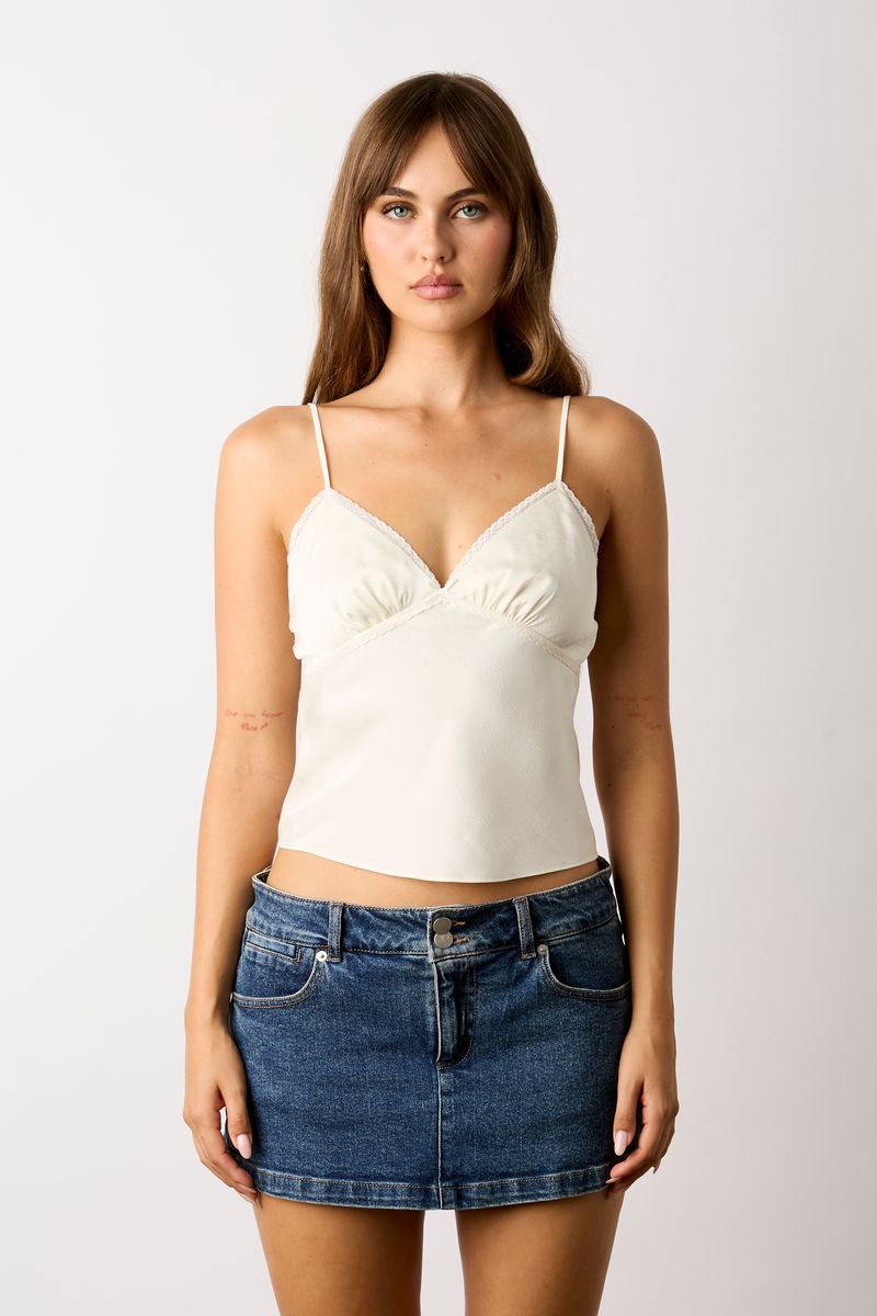 Satin Cami Top in ivory front view