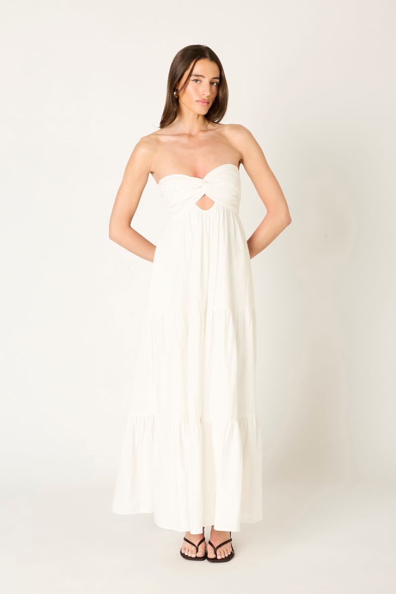 Strapless Tiered Maxi Dress in white front view