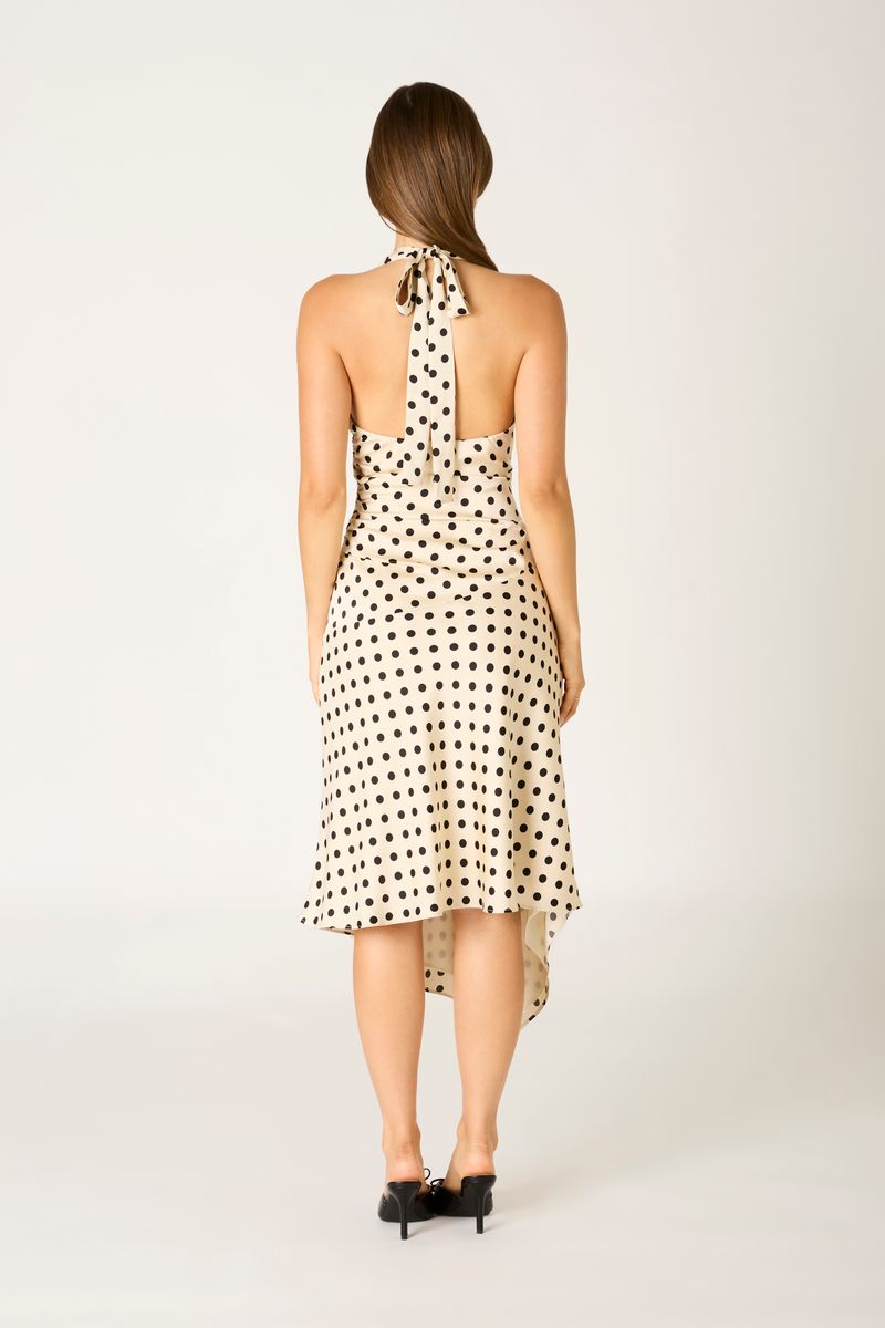 Polka Dot Halter Midi Dress in ivory back view