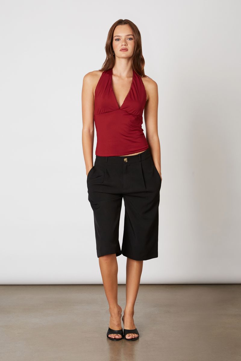 Mid-Rise Trouser Short in black front view