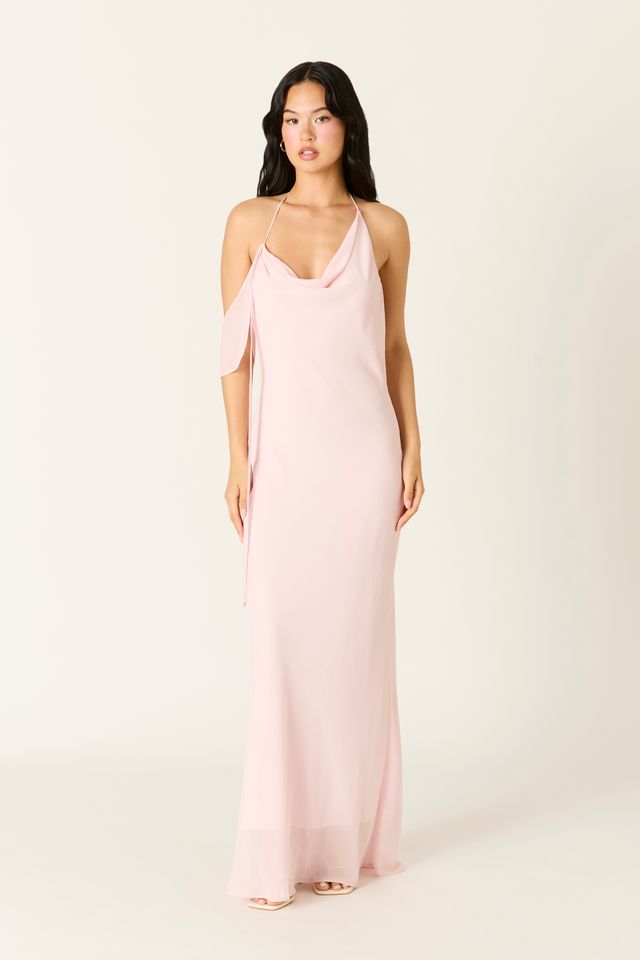 Cowlback Maxi Dress in barley pink front view