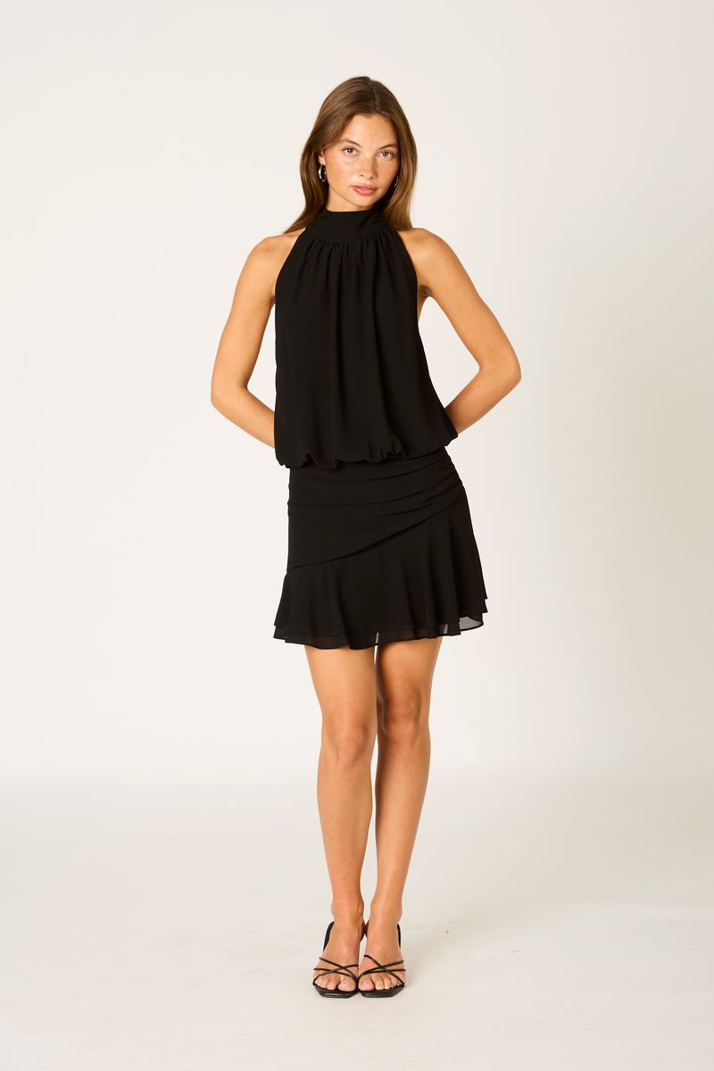Chiffon Mini Dress in black front view