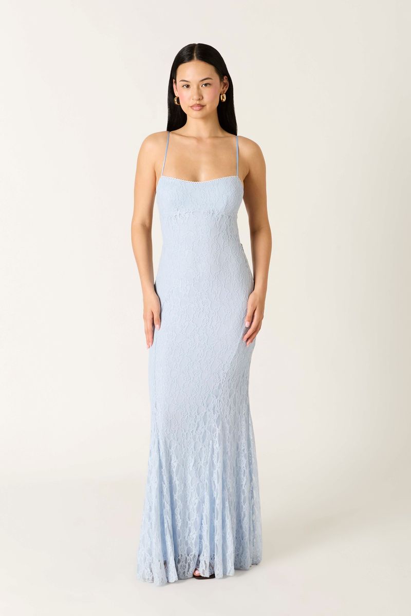 Lace Maxi Dress in sky front view