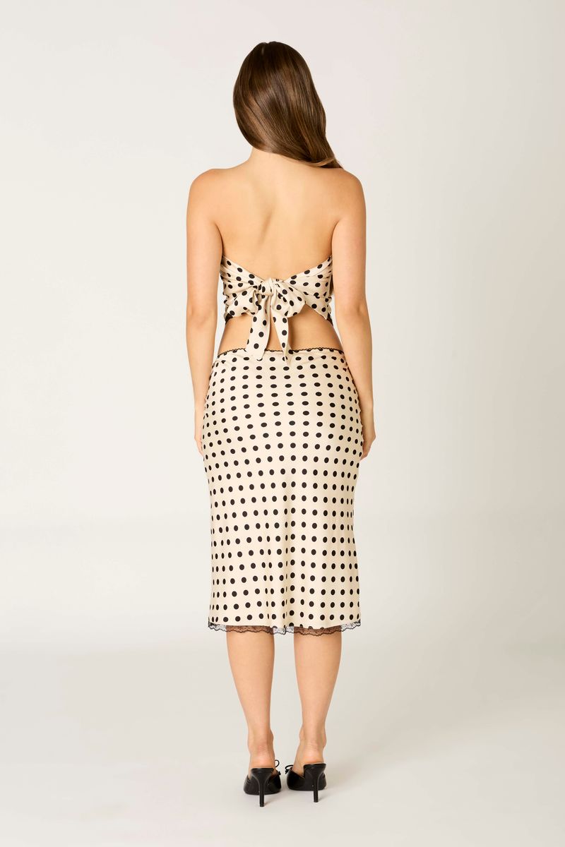 Satin Polka Dot Bandeau Top in ivory back view