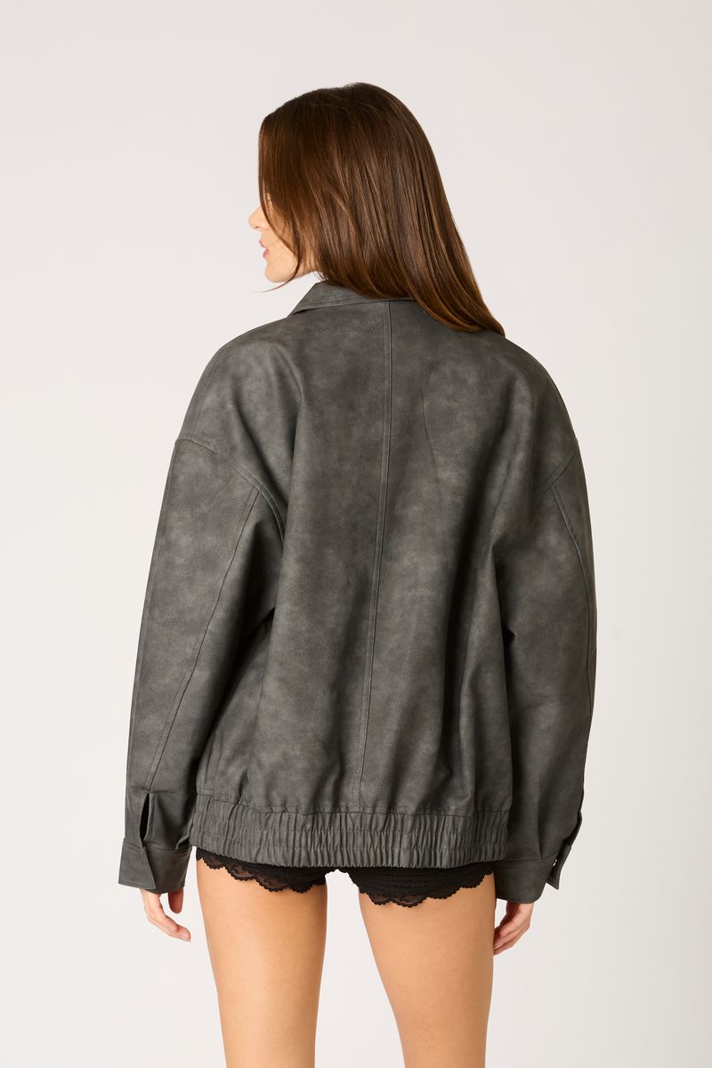 Distressed Bomber Jacket in gunmetal back view