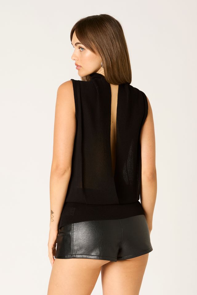 Sleeveless Knit Sweater Top in black back side view