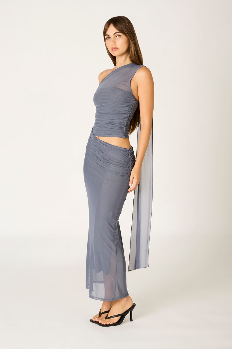 Mesh Maxi Dress in slate side view