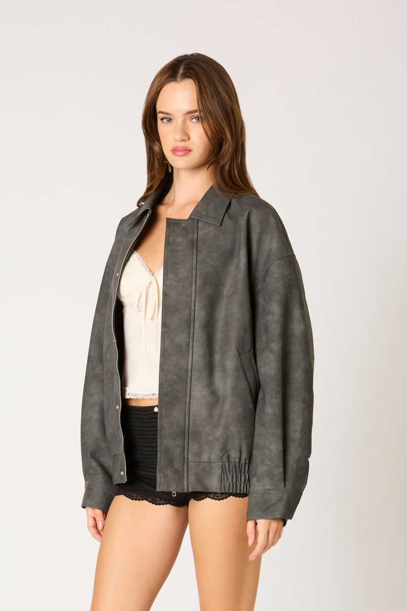 Distressed Bomber Jacket in gunmetal side view